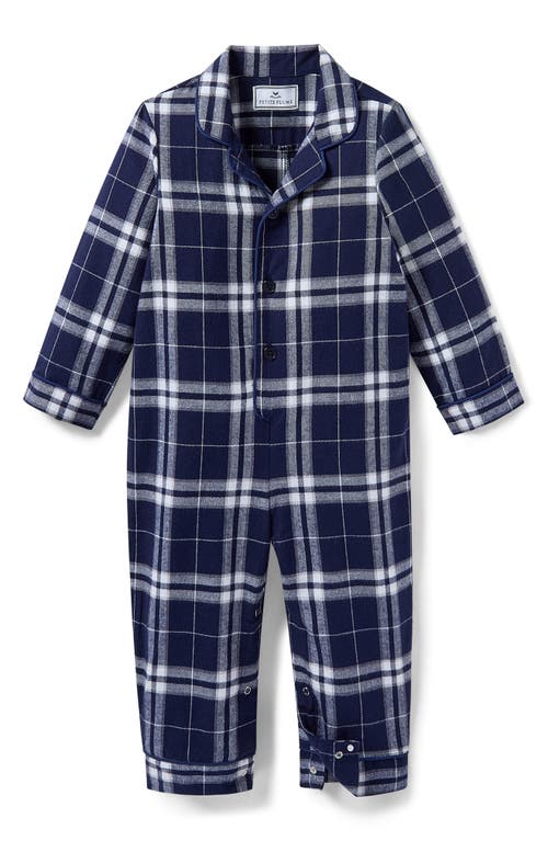 Petite Plume Oxford Tartan One-piece Brushed Twill Pajamas In Animal Print