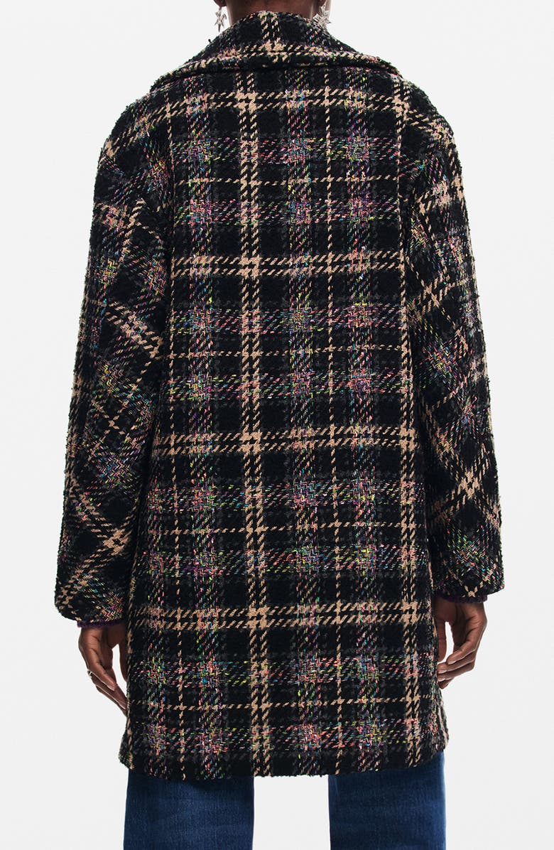 Desigual Corcega Double Breasted Plaid Coat, Alternate, color, 