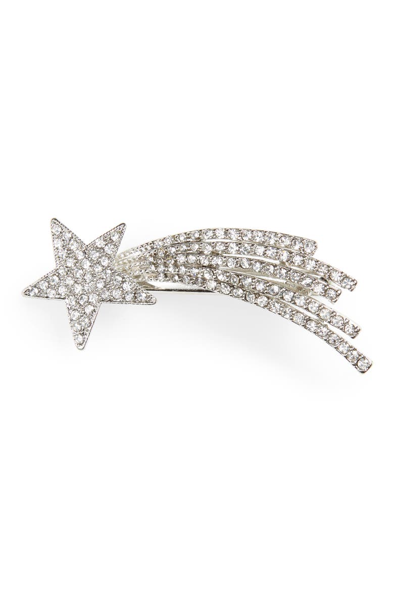 Crystal Shooting Star Barrette, Main, color, SILVER