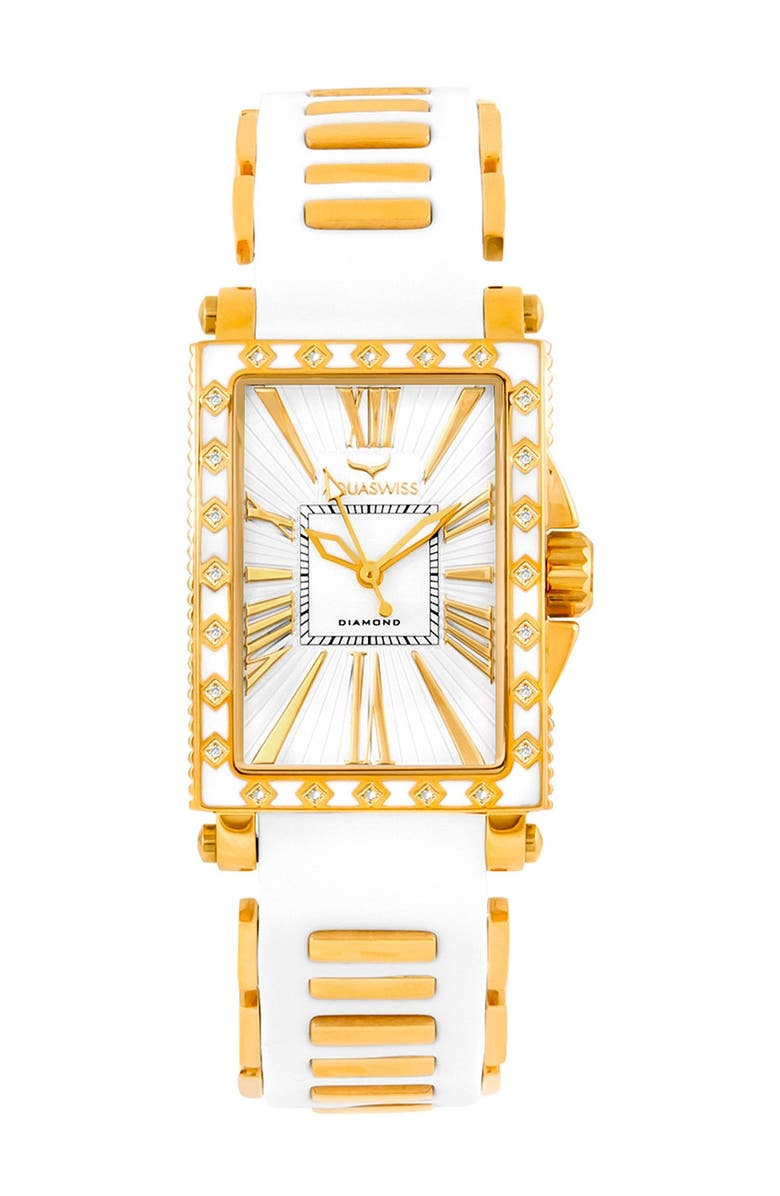 AQUASWISS Grace Rectangle Silicone Strap Watch, 58mm - 0.25 ctw, Main, color,