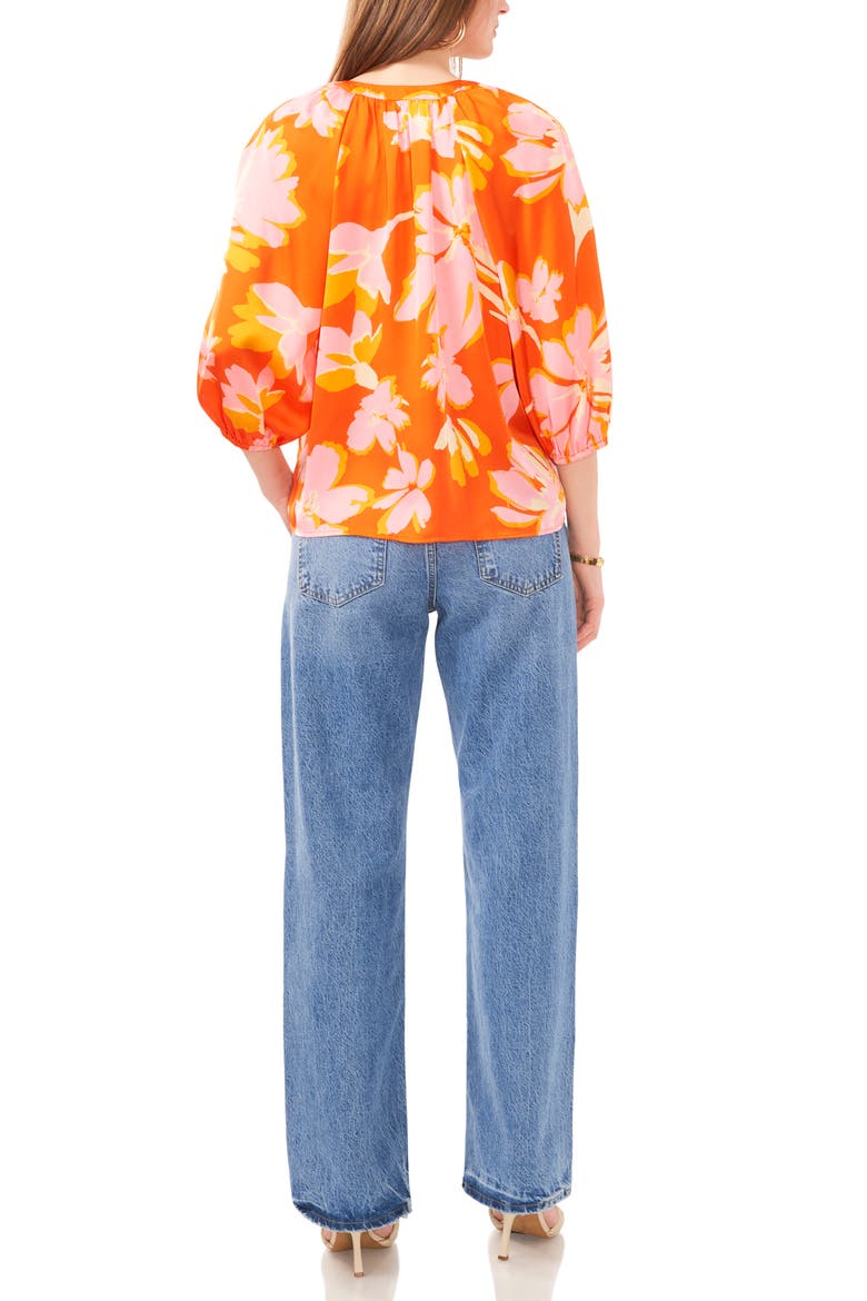 Print Raglan Sleeve Button-Up Top, Alternate, color, ORANGE MULTI