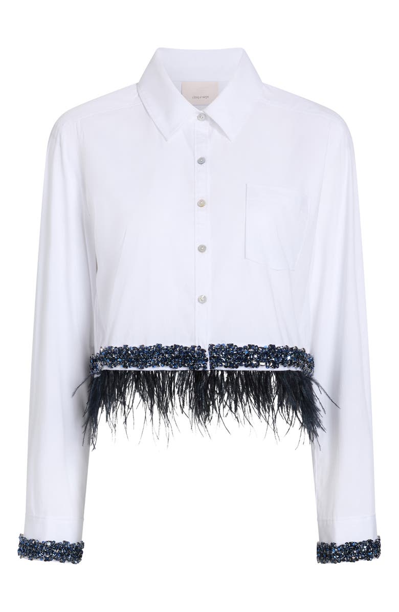 Cinq à Sept Sylvan Feather Sequin Crop Shirt, Alternate, color, White/ Bluebell