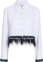 Cinq à Sept Sylvan Feather Sequin Crop Shirt