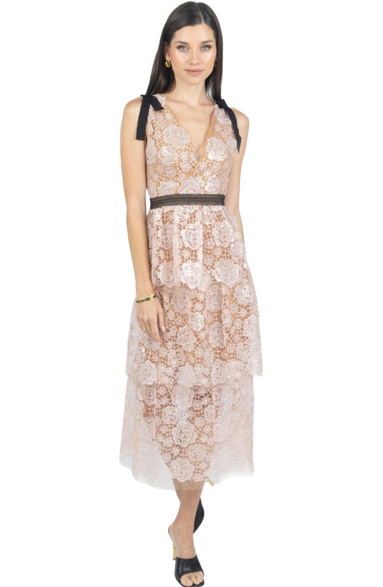 AKALIA Natalia Pink Sequined Guipure Lace Dress, Alternate, color, 