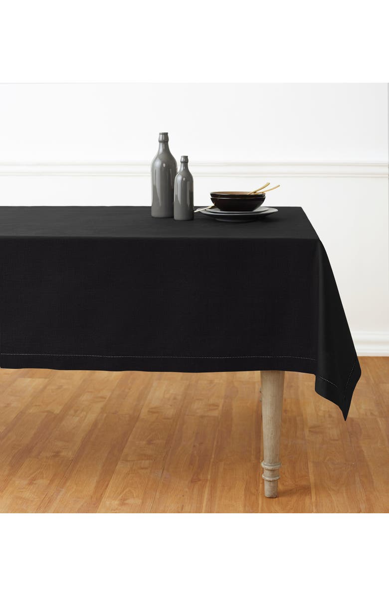 Solino Home Cotton Linen Hemstitch Tablecloth, Main, color, Black