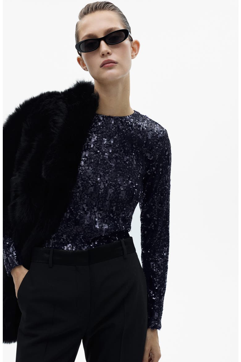 Sequin Long Sleeve T-Shirt, Alternate, color, DARK NAVY