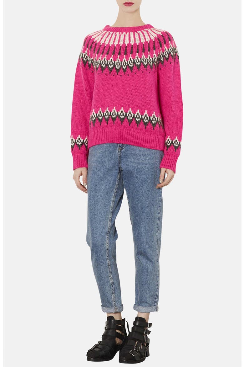 Peacock Fair Isle Knit Sweater, Alternate, color, PINK