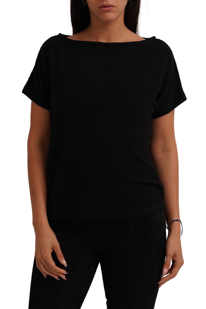 Textured Boat Neck Top, Main, color, BLACK