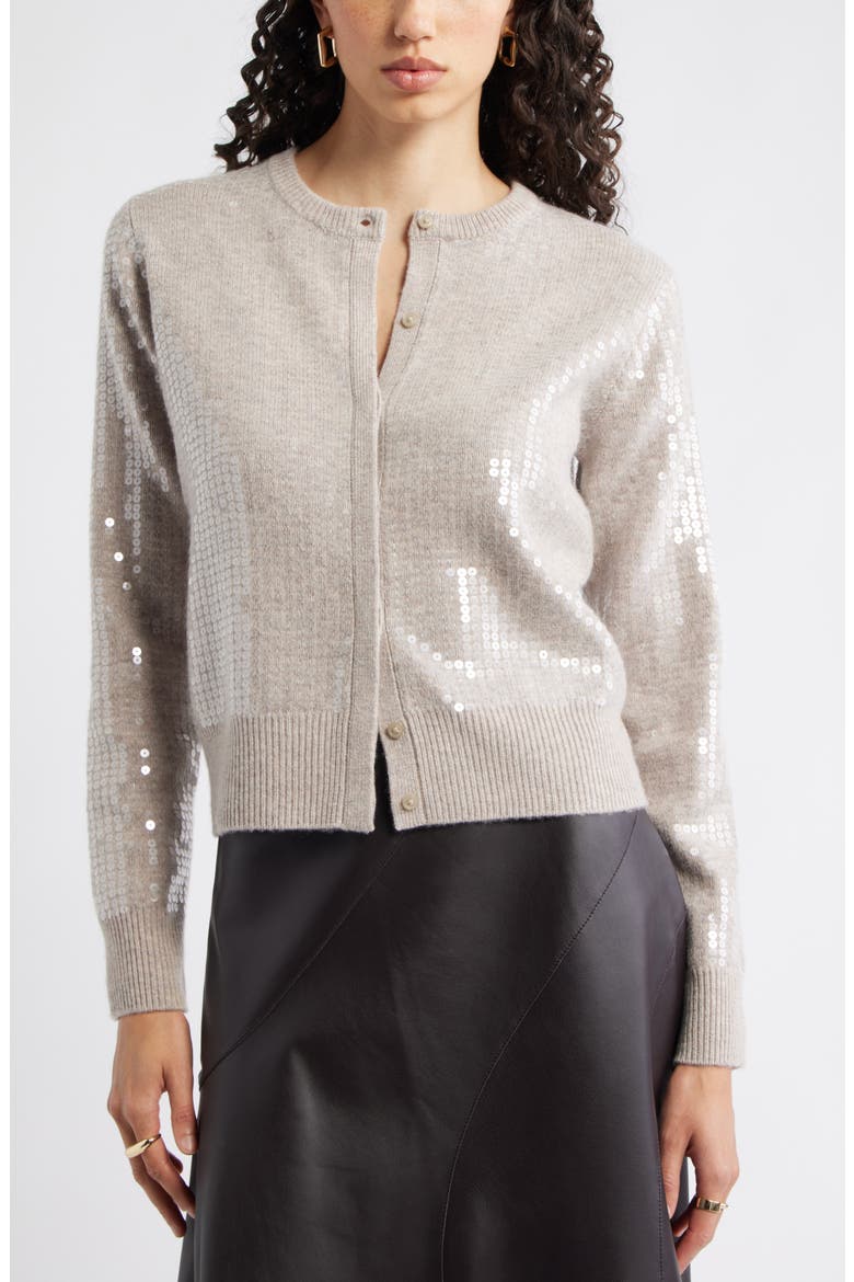 Sequin Wool & Cashmere Cardigan, Main, color, TAN ETHEREAL HEATHER SEQUIN