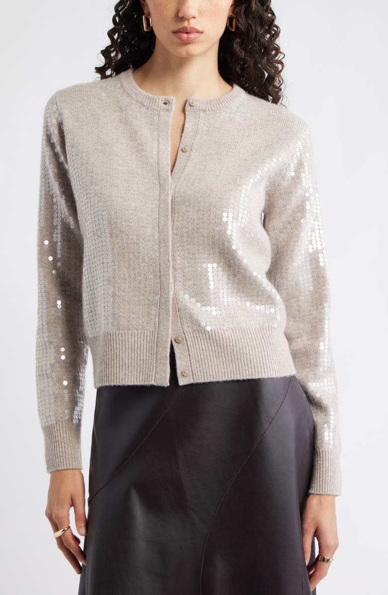 Nordstrom Sequin Wool & Cashmere Cardigan, Main, color, Tan Ethereal Heather Sequin