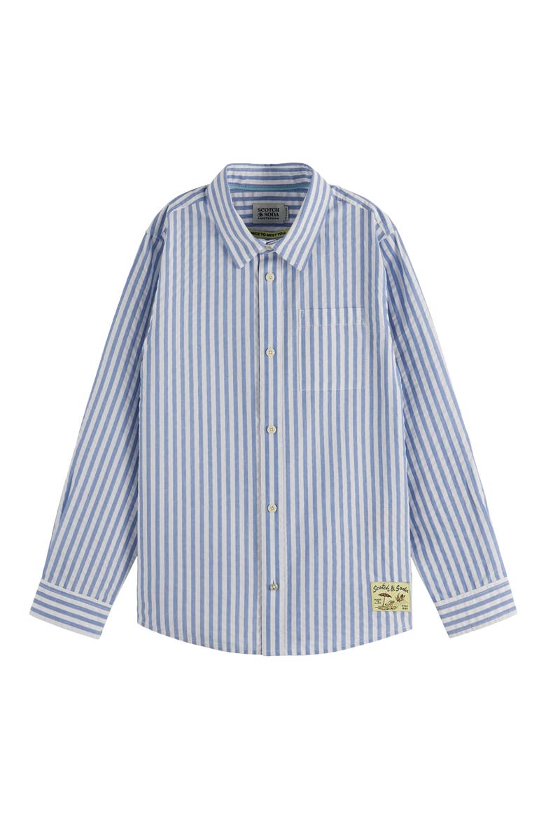 Kids' Stripe Cotton Button-Up Shirt, Alternate, color, SKY BLUE / WHITE STRIPE