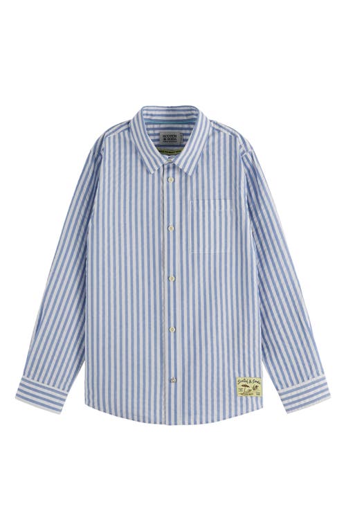 Scotch & Soda Kids' Stripe Cotton Button-up Shirt In Blue