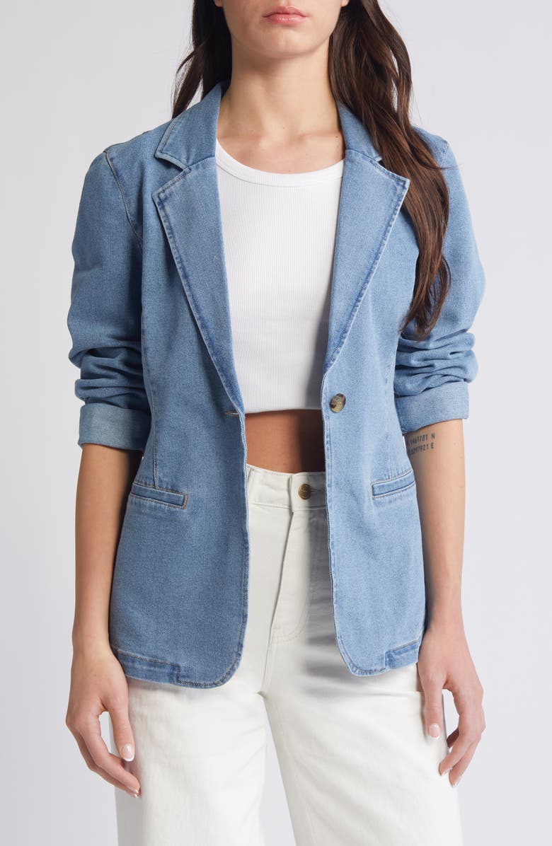 VERO MODA Magnolia One-Button Denim Blazer, Main, color, 