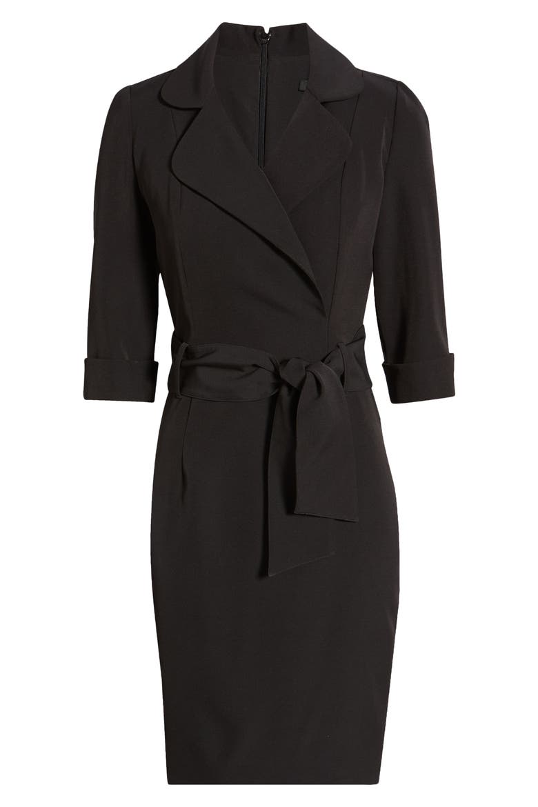 Lucinda Faux Wrap Coat Dress, Alternate, color, BLACK