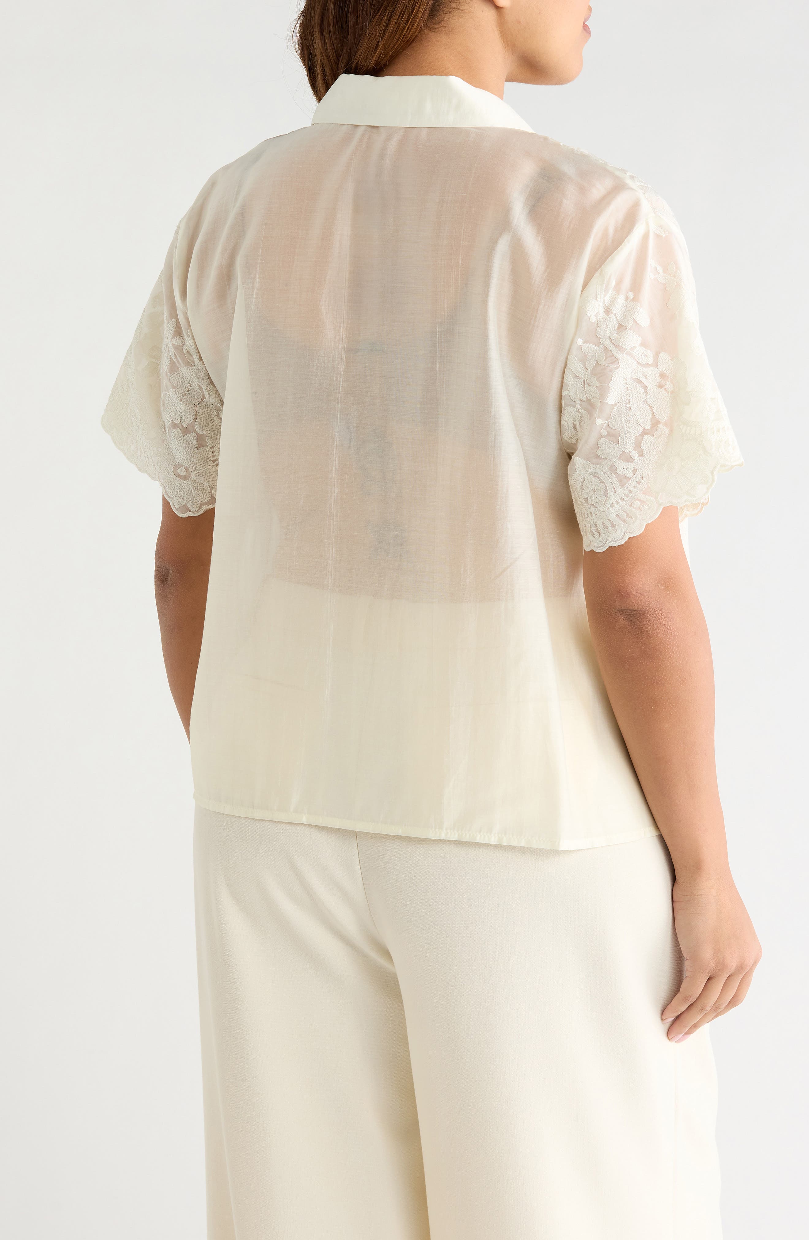 Scallop Hem Lace Button-Up Shirt - image 2