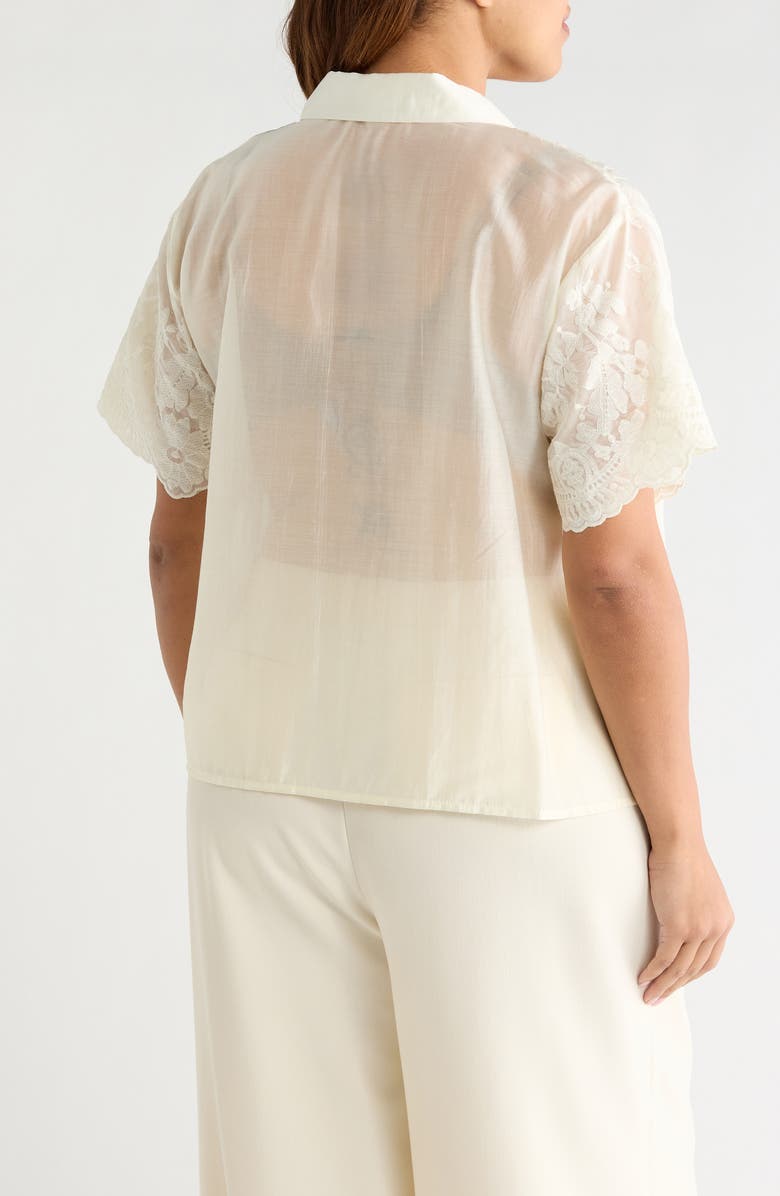 Vince Camuto Scallop Hem Lace Button-Up Shirt, Alternate, color, New Ivory
