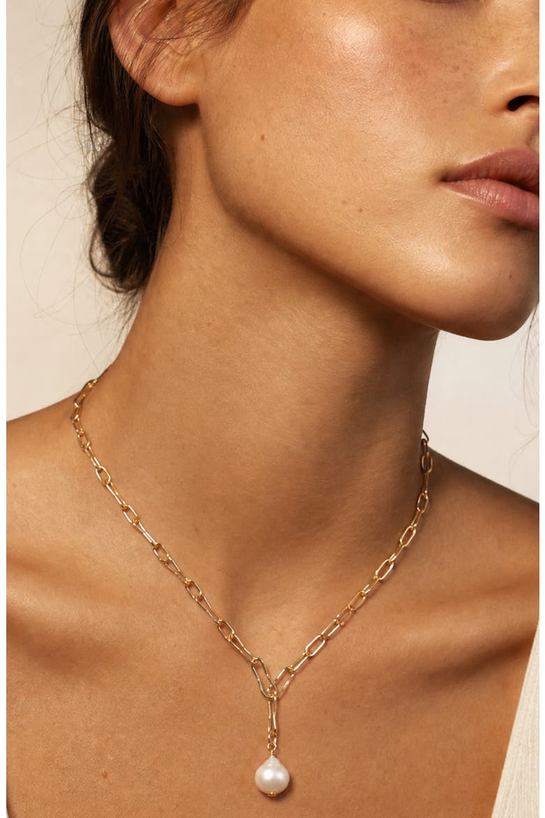 Freshwater Pearl Pendant Paperclip Necklace, Alternate, color, GOLD