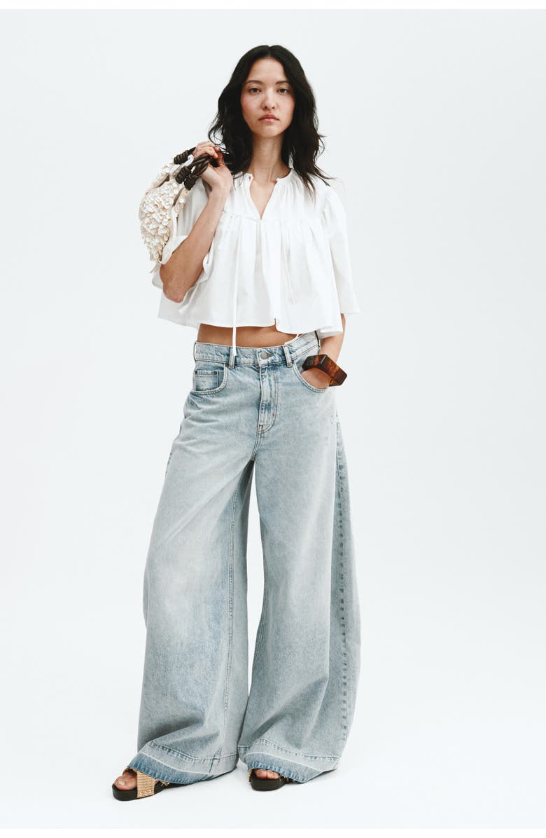 H&M Cropped Cotton Blouse, Alternate, color, White