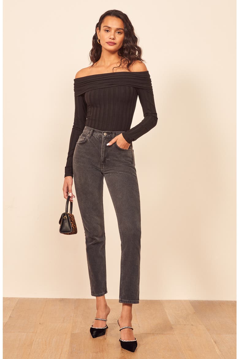 Roxi Off the Shoulder Top, Alternate, color, BLACK