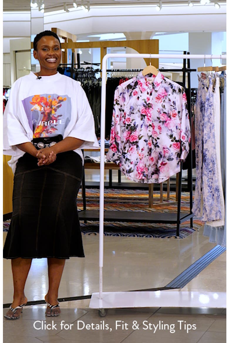 Dani Floral Print Three-Quarter Sleeve Silk Button-Up Shirt video