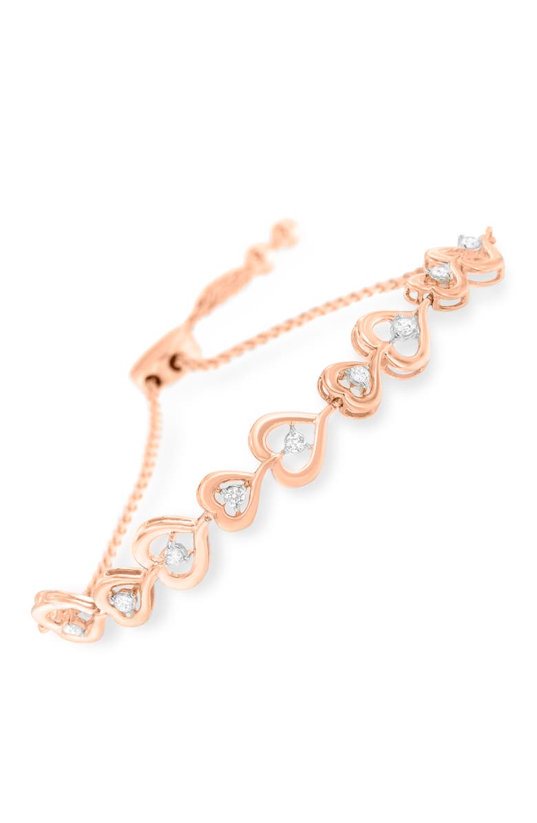 Haus of Brilliance Rose Plated Silver Diamond Heart-Linked Bolo Bracelet, Alternate, color, Pink