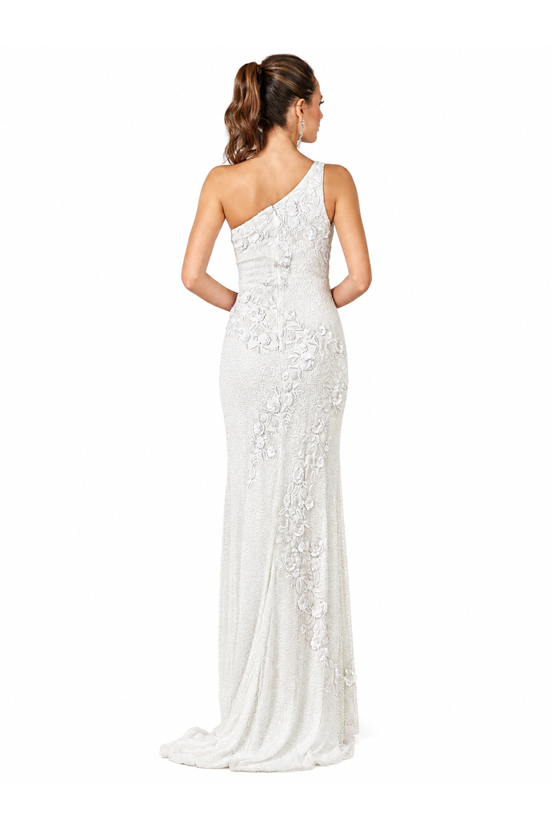 Fleur One Shoulder Floral Beaded Wedding Gown, Alternate, color, Ivory