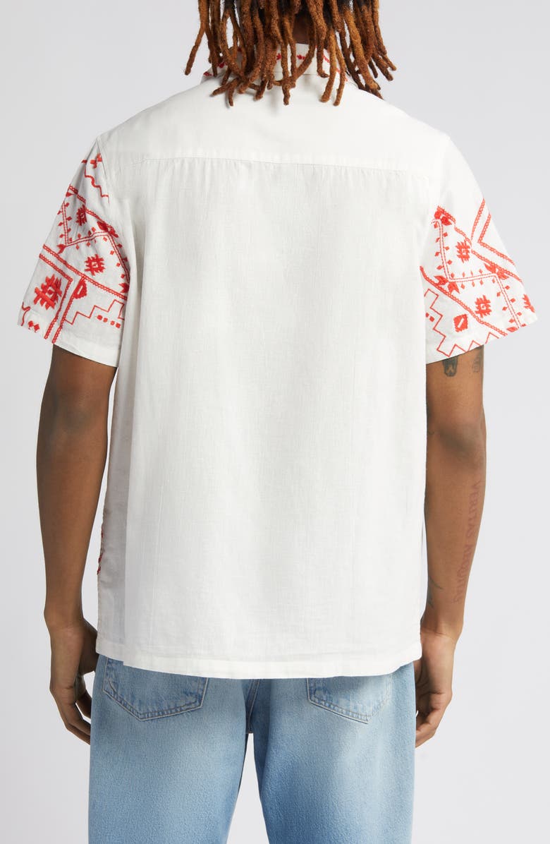 ASOS DESIGN Relaxed Fit Embroidered Cotton & Linen Camp Shirt, Alternate, color, 