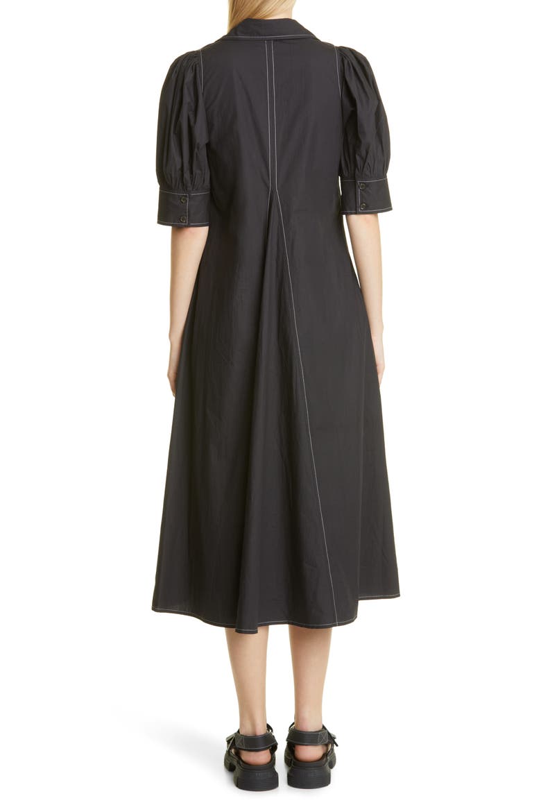Point Collar Cotton Poplin Maxi Dress, Alternate, color, BLACK