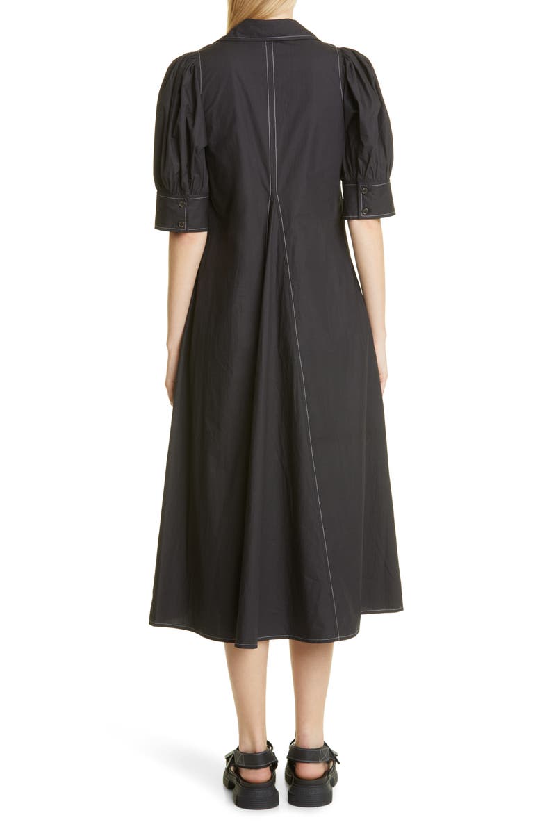 Ganni Point Collar Cotton Poplin Maxi Dress, Alternate, color, 
