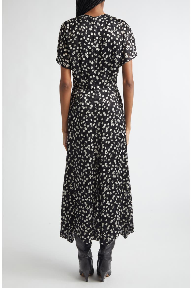 Herva Floral Dévoré Georgette Ruched Dress, Alternate, color, BLACK/ ECRU
