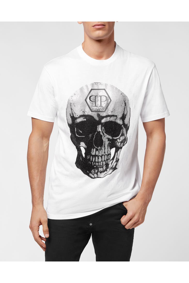 T-Shirt Round Neck Skull And Plein Unisex, Main, color, white