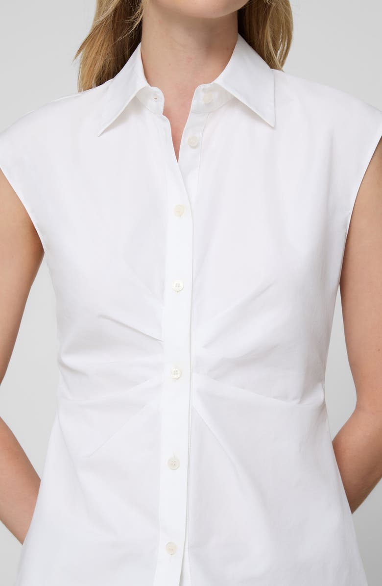 Lafayette 148 New York Irregular Pleated Sleeveless Button-Up Shirt, Alternate, color, White