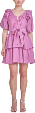 Endless Rose Ruffle Tie Waist Puff Sleeve Tiered Minidress