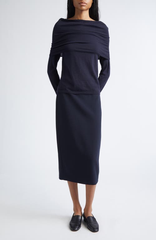 Max Mara Otre Stretch Wool Midi Skirt In Blue