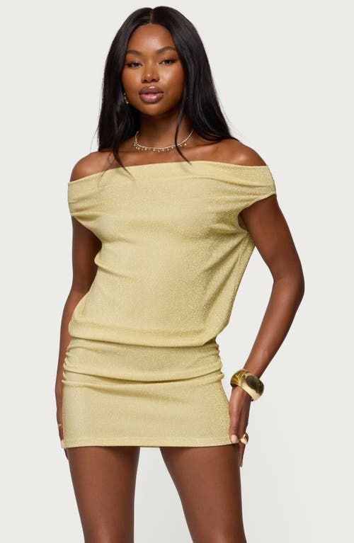 Edikted Eris Metallic Sparkle Off The Shoulder Minidress In Yellow