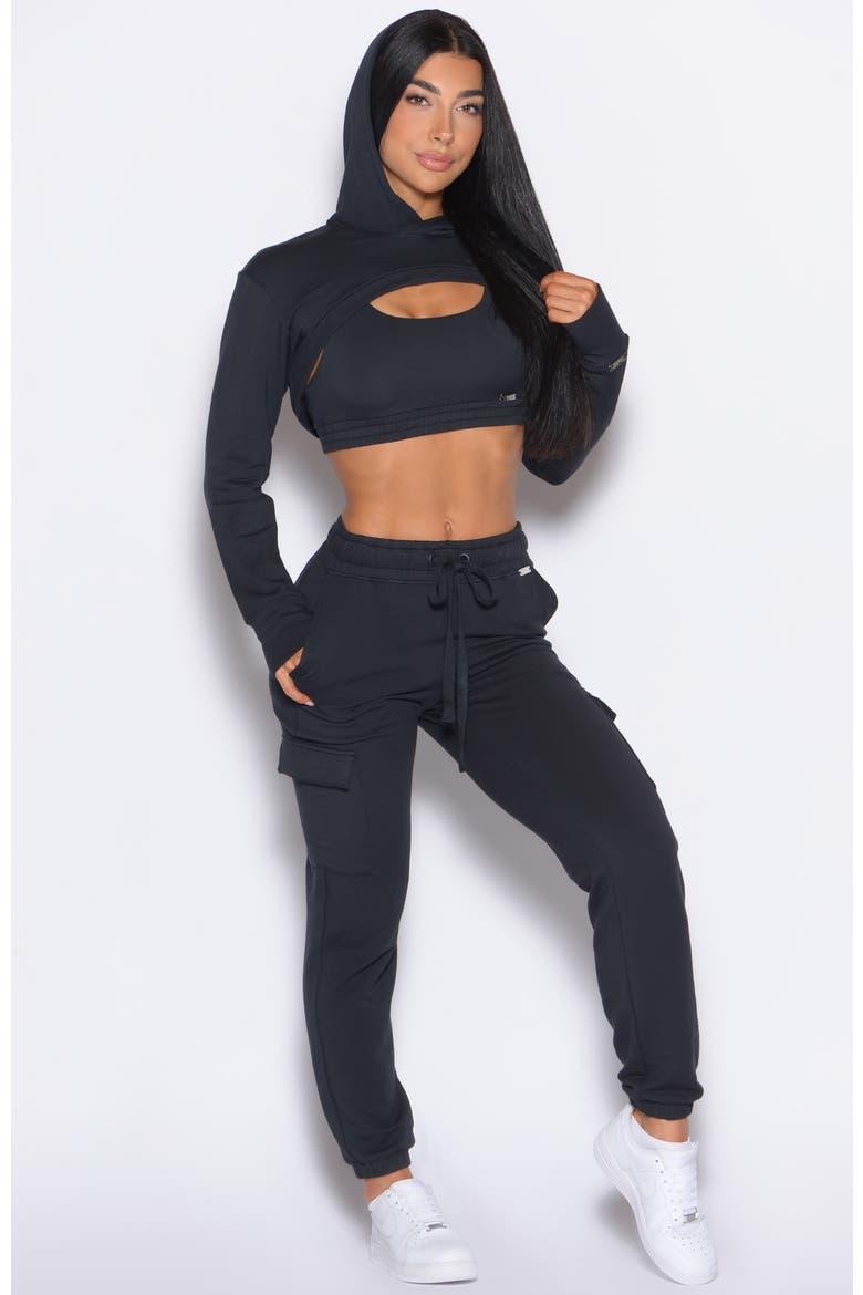Sweat Bolero Hoodie, Alternate, color, Vintage Black