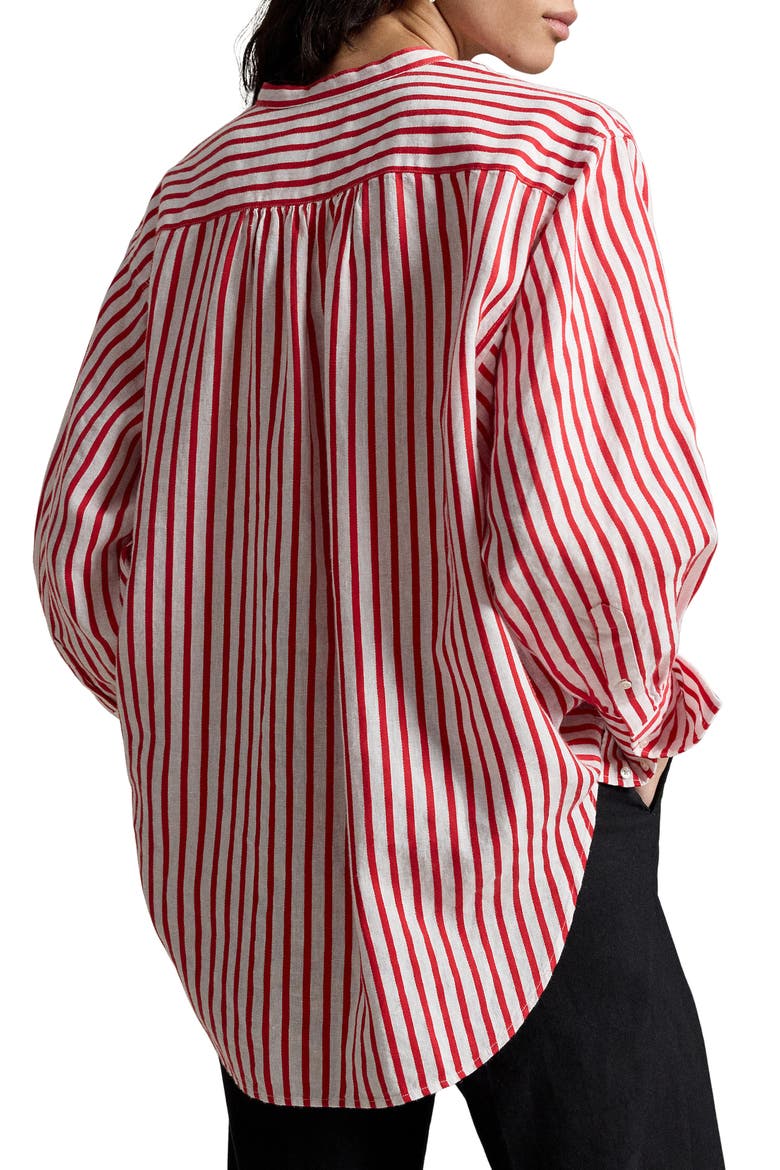 Stripe Linen & Cotton Button-Up Shirt, Alternate, color, WHITE-RED