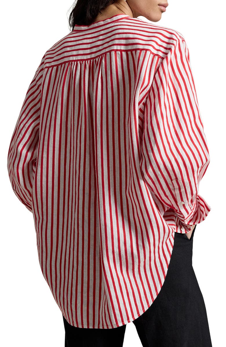 Polo Ralph Lauren Stripe Linen & Cotton Button-Up Shirt, Alternate, color, White-Red