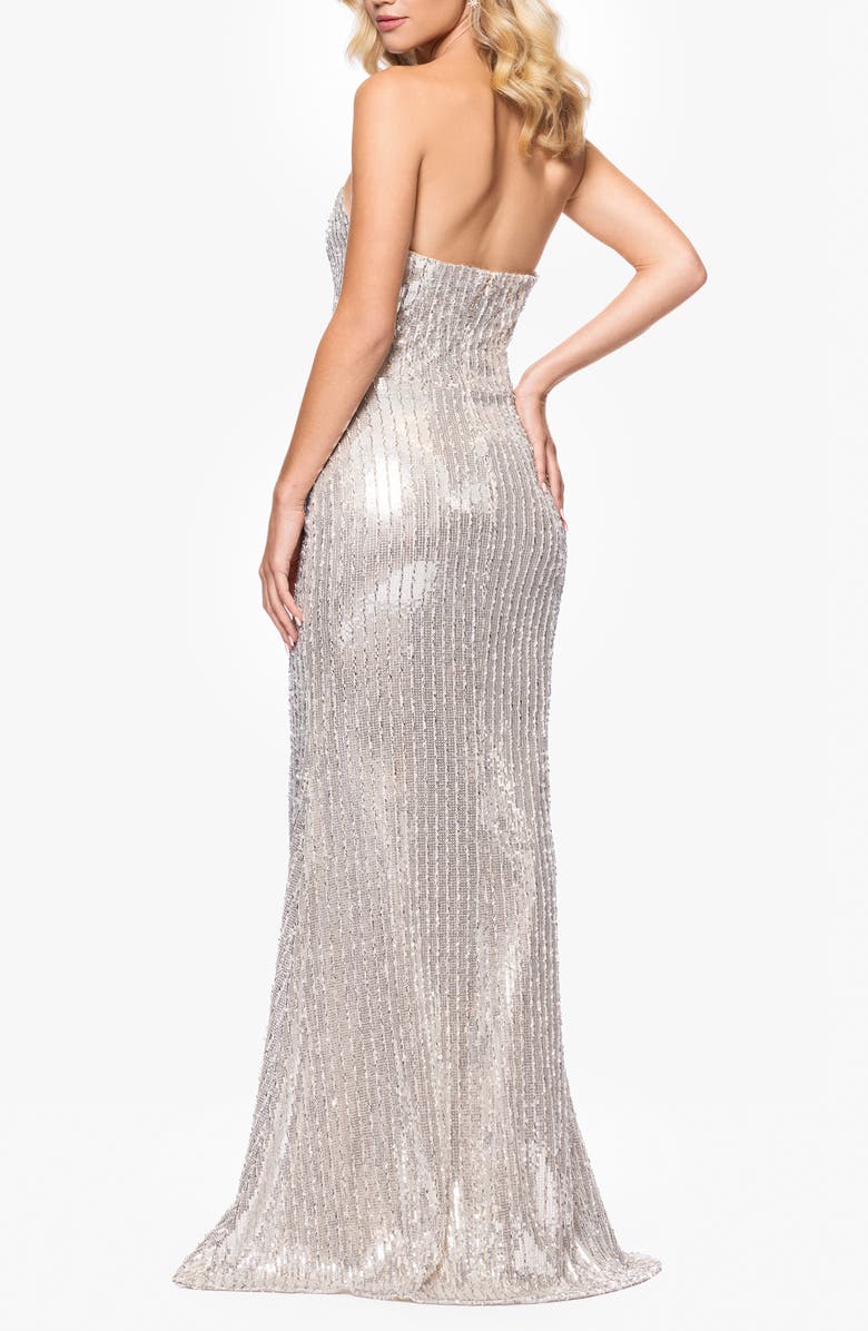 Betsy & Adam Beaded Sequin Strapless Gown, Alternate, color, Champagne