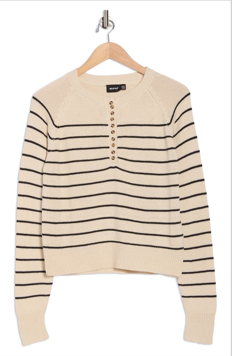 RD Style Stripe Cotton Blend Henley Sweater, Alternate, color, White Beach