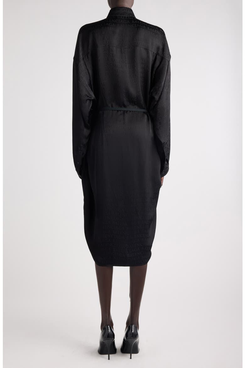 Cocoon Logo Jacquard Oversize Long Sleeve Satin Shirtdress, Alternate, color, 1000 BLACK