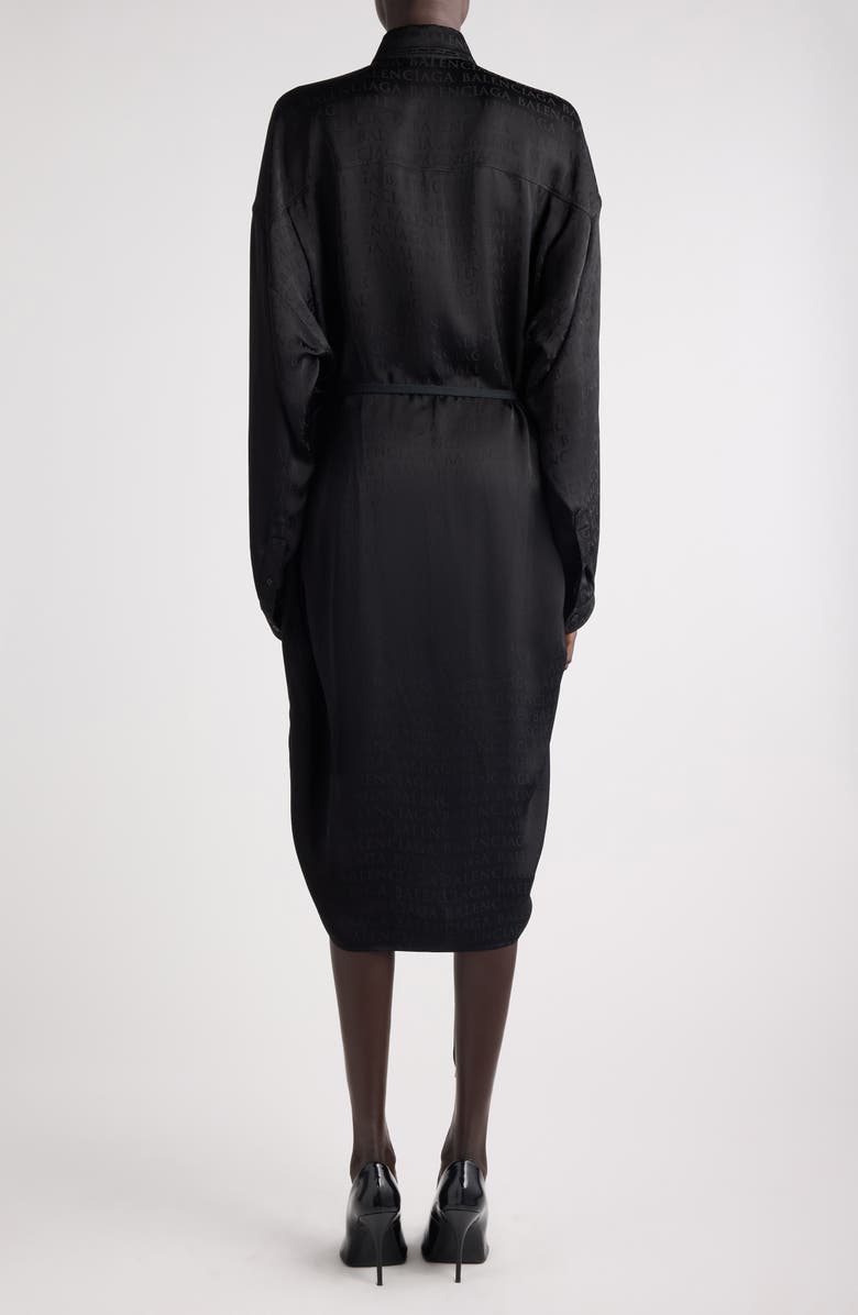 Balenciaga Cocoon Logo Jacquard Oversize Long Sleeve Satin Shirtdress, Alternate, color, 1000 Black