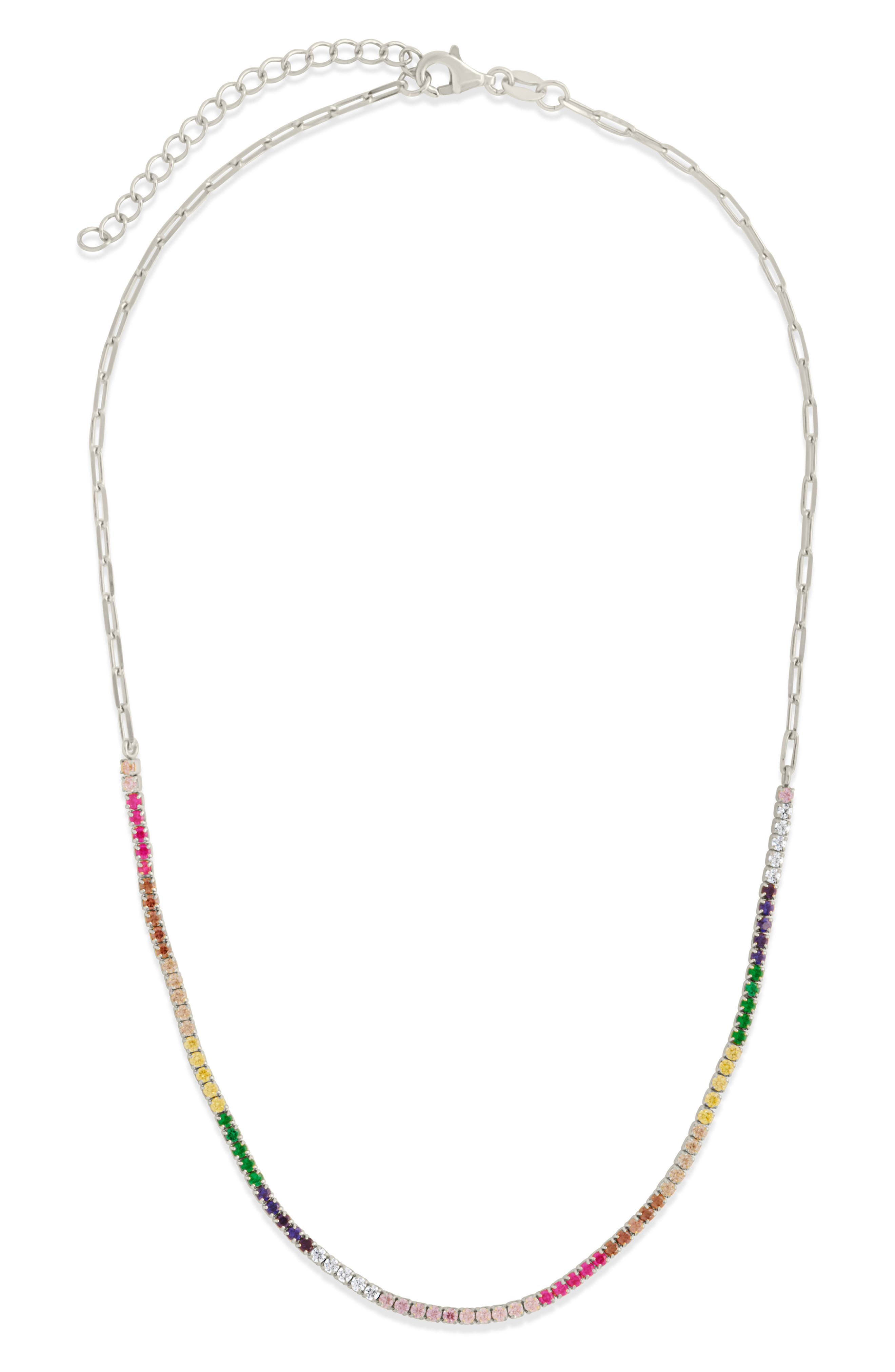 Sterling Forever Maria Rainbow Cubic Zirconia Frontal Tennis Necklace