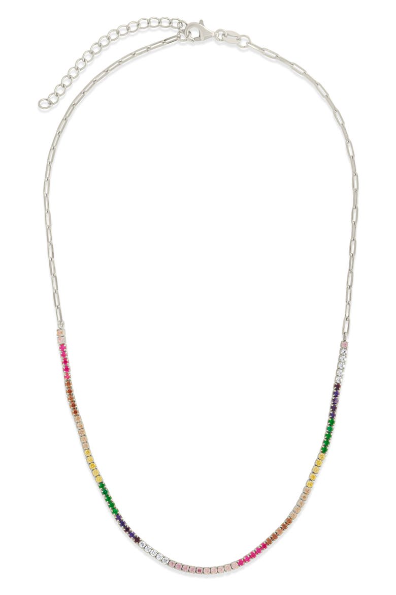 Maria Rainbow Cubic Zirconia Frontal Tennis Necklace, Main, color, SILVER