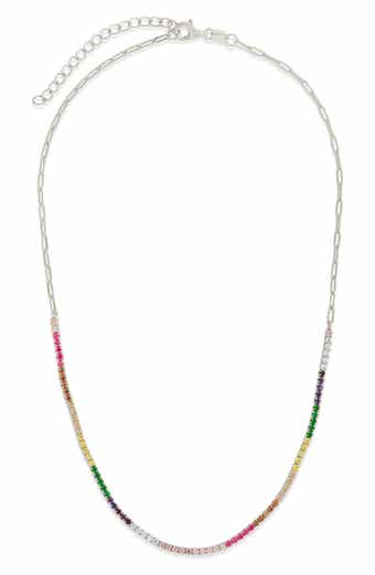 Sterling Forever Maria Rainbow Cubic Zirconia Frontal Tennis Necklace
