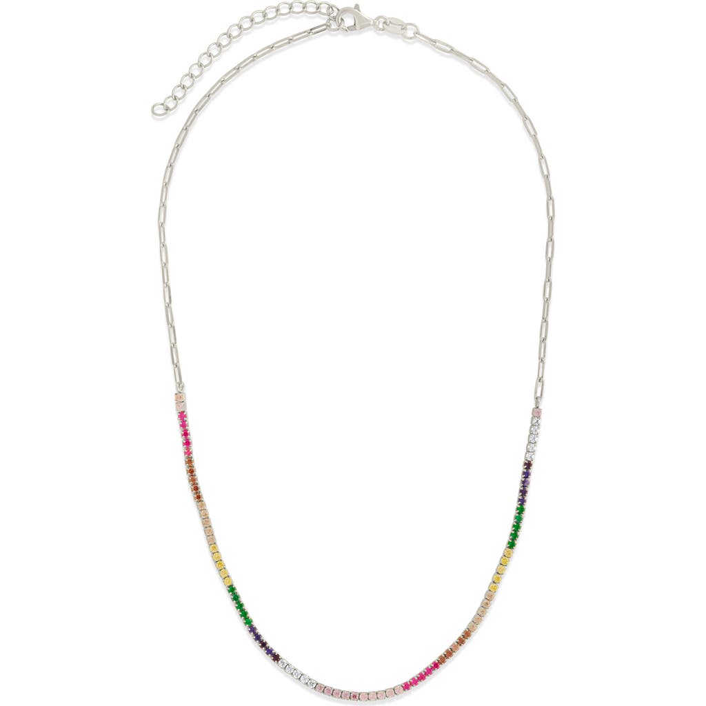 Sterling Forever Maria Rainbow Cubic Zirconia Frontal Tennis Necklace In Metallic