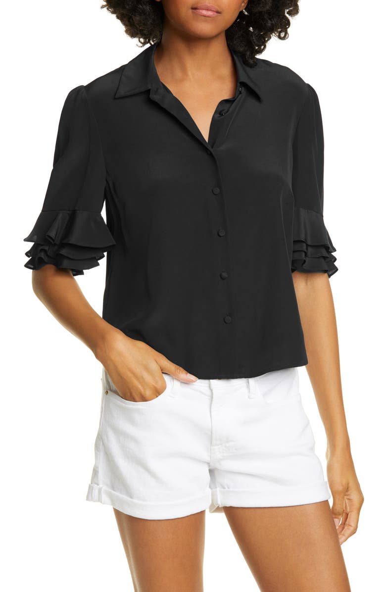 FRAME Ruffle Sleeve Silk Top, Main, color,