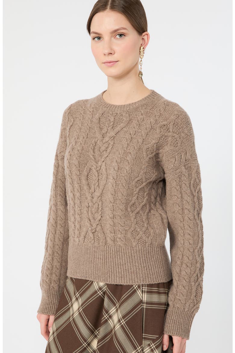 Virgin Wool Cable Knit Sweater, Alternate, color, HAZELNUT BROWN