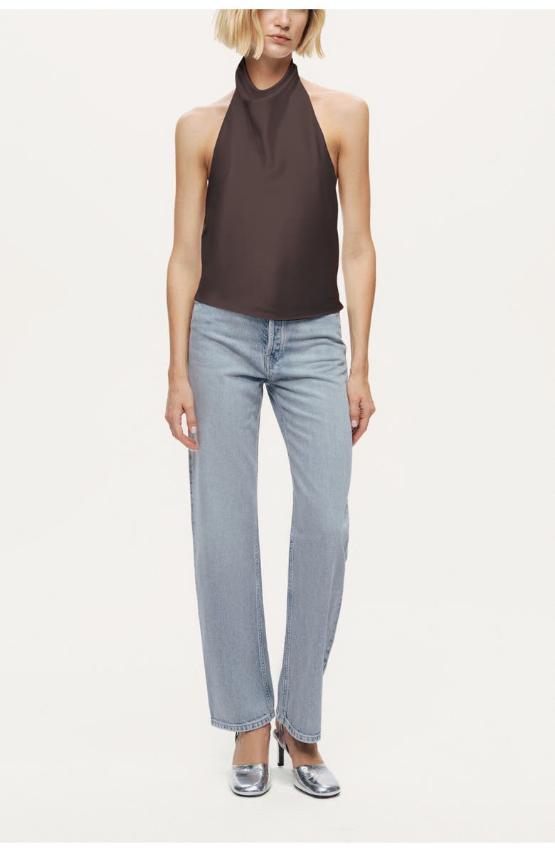 Nocturne Satin Halter Neck Top, Alternate, color, Brown