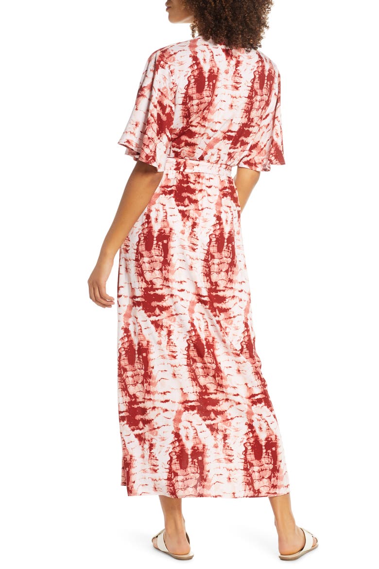 Tie Dye Faux Wrap Maxi Dress, Alternate, color, RUST